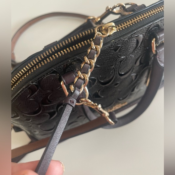 Coach Mini Sierra Satchel Black Patent Burgundy Leather Gold Hardware - Picture 3 of 12